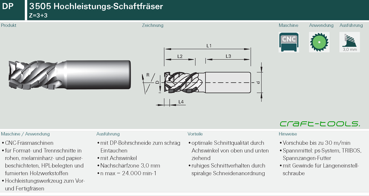 3505 Hochleistungs-Schaftfräser DP - Z3+3